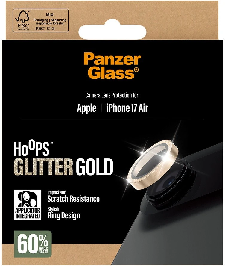 Panzer Glass Grūdintas stiklas na objektyvas PanzerGlass Hoops Glitter do iPhone Air auksinė