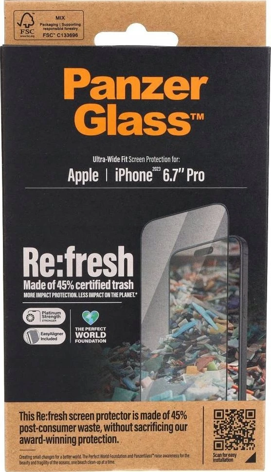 Panzer Glass PanzerGlass Re:fresh Glass skirtas Apple iPhone 15 Pro Max su padėties reguliatoriumi