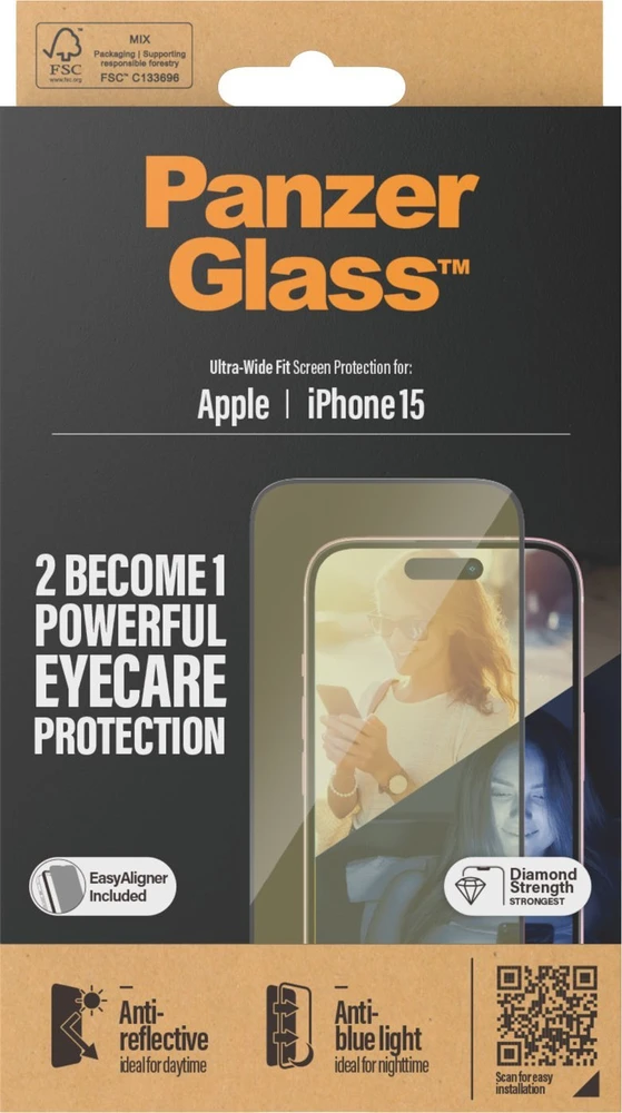 Panzer Glass PanzerGlass | Ekrano apsauga | Apple | iPhone 15 | Stiklas | Išvalyti | Itin platus pritaikymas; Lengvas montavimas; Atsparus pirštų atspaudams; Anti-mėlynas šviesa; Neatspindintis; Apsaugo nuo pageltimo | Akių priežiūra