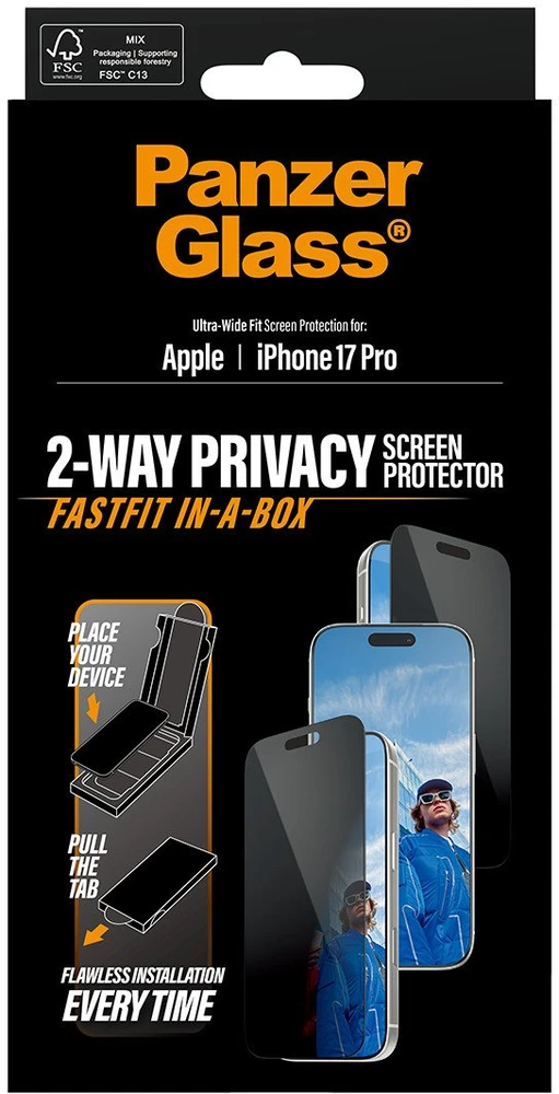 Panzer Glass PRIVACY SCREEN PROTECTOR W. BLA - PRO ULTRA-WIDE FIT W. FASTFIT IN