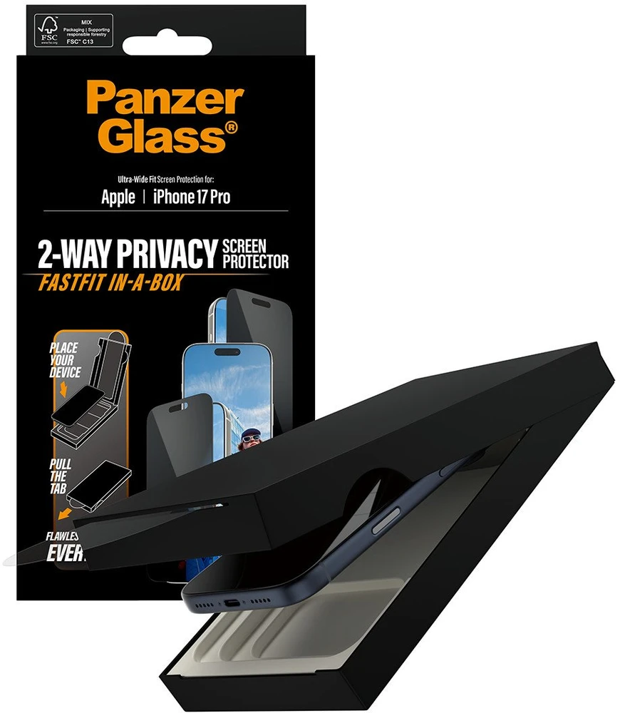 Panzer Glass PRIVACY SCREEN PROTECTOR W. BLA - PRO ULTRA-WIDE FIT W. FASTFIT IN