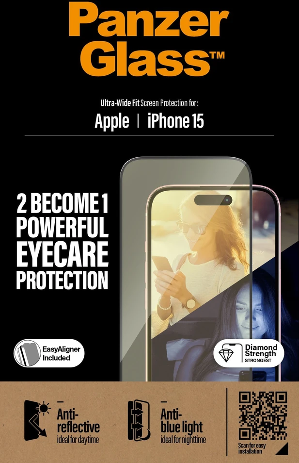 Panzer Glass PanzerGlass | Ekrano apsauga | Apple | iPhone 15 | Stiklas | Išvalyti | Itin platus pritaikymas; Lengvas montavimas; Atsparus pirštų atspaudams; Anti-mėlynas šviesa; Neatspindintis; Apsaugo nuo pageltimo | Akių priežiūra