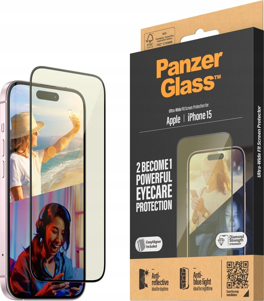 Panzer Glass PanzerGlass | Ekrano apsauga | Apple | iPhone 15 | Stiklas | Išvalyti | Itin platus pritaikymas; Lengvas montavimas; Atsparus pirštų atspaudams; Anti-mėlynas šviesa; Neatspindintis; Apsaugo nuo pageltimo | Akių priežiūra