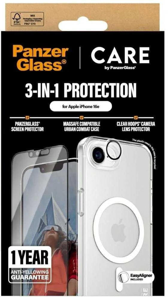 Panzer Glass Apsauginis rinkinys CARE by PanzerGlass Flagship 3in1 Dėklas+stiklas+kameros apsauga skirtas Apple iPhone 16e
