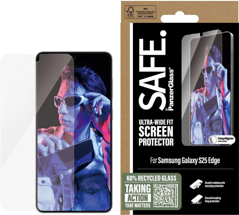 Panzer Glass „PanzerGlass Safe“ itin plataus diametro dėklas, skirtas „Samsung Galaxy S25 Edge“.