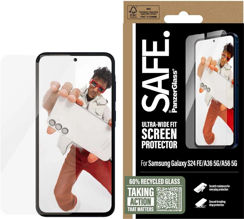 Panzer Glass SAFE. Ekrano apsauga Samsung Galaxy S24 FE 5G/A36 5G/A56 5G