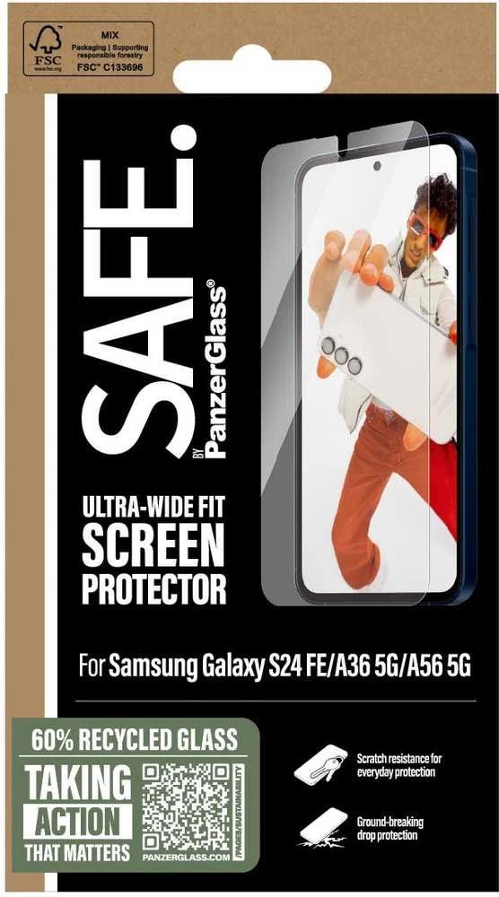Panzer Glass SAFE. Ekrano apsauga Samsung Galaxy S24 FE 5G/A36 5G/A56 5G