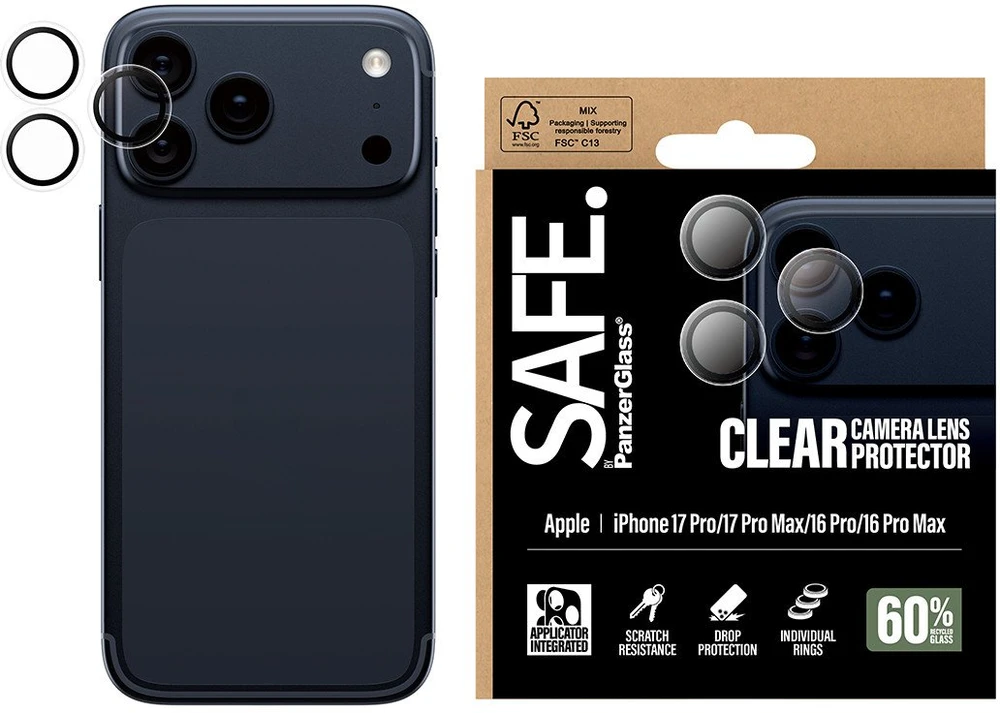 Panzer Glass „PanzerGlass“ – SAFE. Skaidrus kameros objektyvo apsauginis dėklas – „iPhone 17 Pro“ / „17 Pro Max“ / „16 Pro“ / „16 Pro Max“