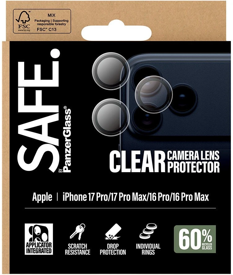 Panzer Glass „PanzerGlass“ – SAFE. Skaidrus kameros objektyvo apsauginis dėklas – „iPhone 17 Pro“ / „17 Pro Max“ / „16 Pro“ / „16 Pro Max“