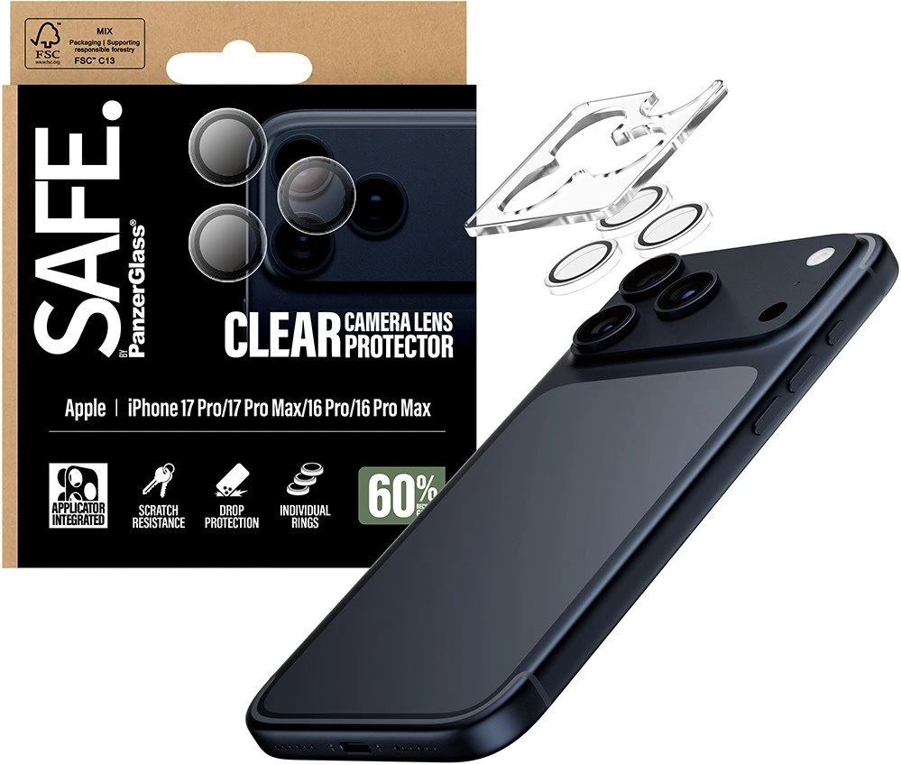 Panzer Glass „PanzerGlass“ – SAFE. Skaidrus kameros objektyvo apsauginis dėklas – „iPhone 17 Pro“ / „17 Pro Max“ / „16 Pro“ / „16 Pro Max“