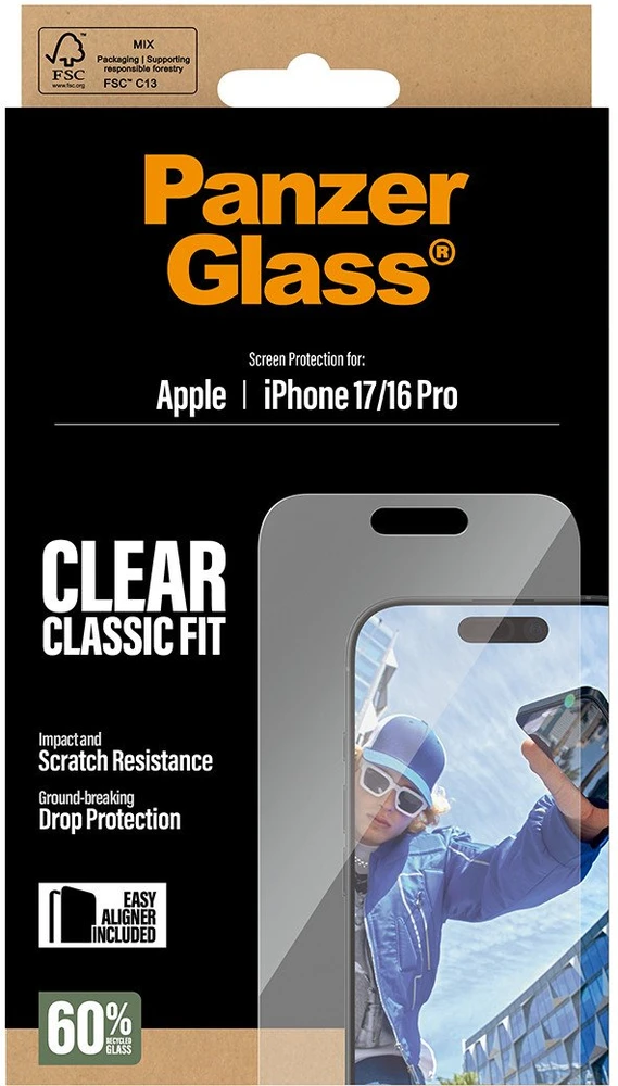 Panzer Glass Grūdintas stiklas PanzerGlass Classic Fit EasyAligner do iPhone 17 / 16 Pro