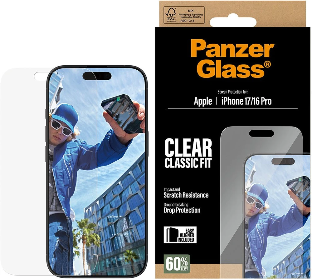 Panzer Glass Grūdintas stiklas PanzerGlass Classic Fit EasyAligner do iPhone 17 / 16 Pro