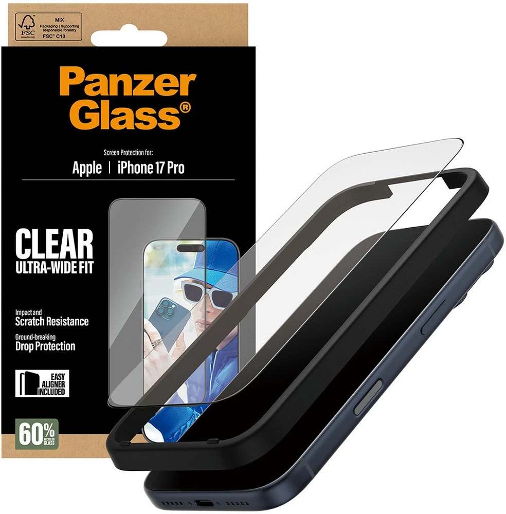 „Panzer Glass PanzerGlass“ ekrano apsauga | „Apple“ | „iPhone 17 Pro“ | Stiklas | Skaidrus | Itin plataus kampo su „EasyAligner“