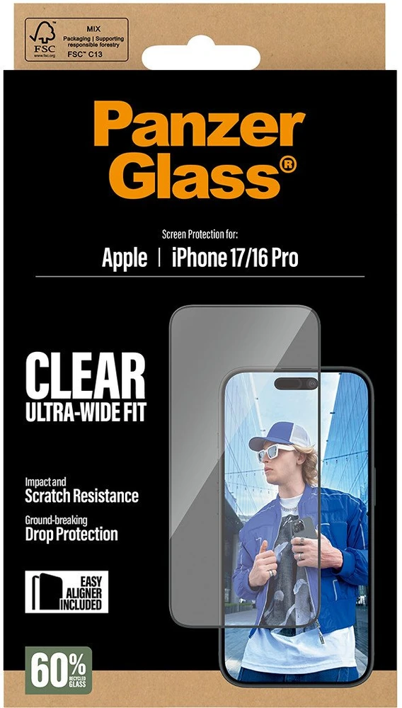 Panzer Glass „PanzerGlass“ ekrano apsauga | „Apple“ | „iPhone 16 Pro“ / „iPhone 17“ | Stiklas | Skaidrus | Itin plataus kampo su „EasyAligner“