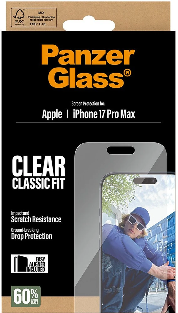 Panzer Glass Grūdintas stiklas PanzerGlass Classic Fit EasyAligner do iPhone 17 Pro Max