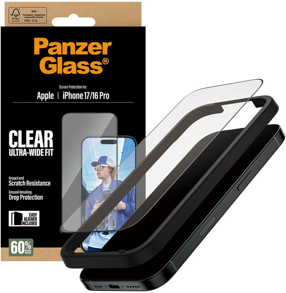 Panzer Glass „PanzerGlass“ ekrano apsauga | „Apple“ | „iPhone 16 Pro“ / „iPhone 17“ | Stiklas | Skaidrus | Itin plataus kampo su „EasyAligner“