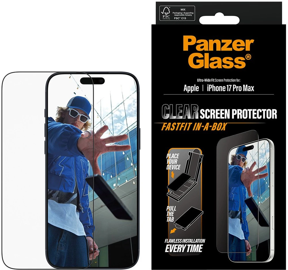Panzer Glass Grūdintas stiklas PanzerGlass Ultra-Wide Fit Fastfit do iPhone 17 Pro Max