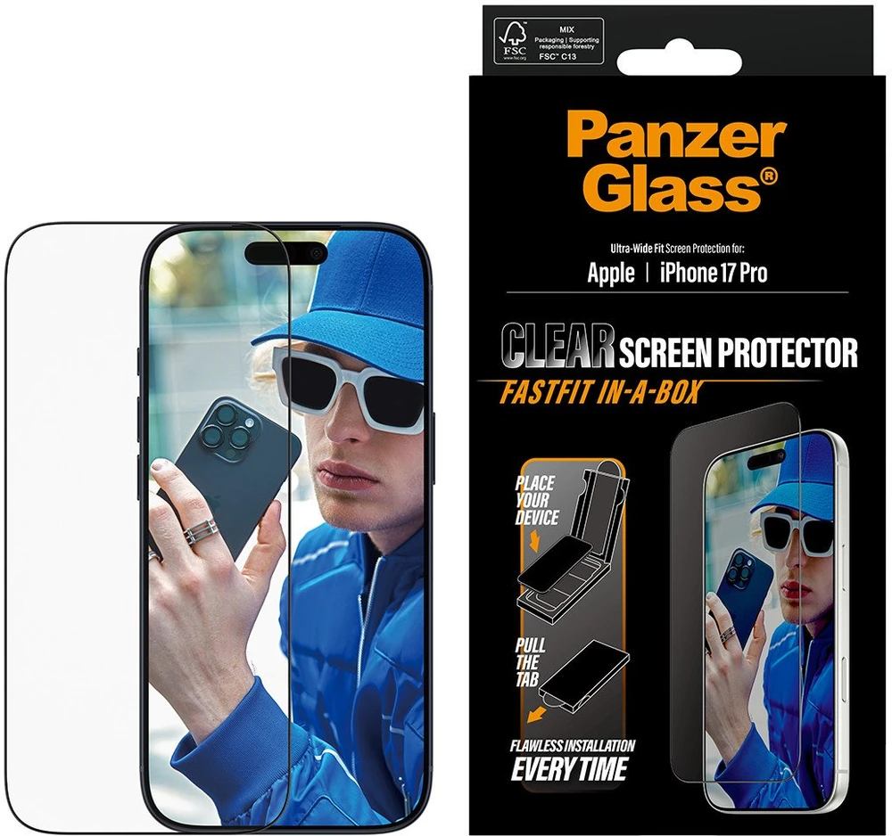 Panzer Glass Grūdintas stiklas PanzerGlass Ultra-Wide Fit Fastfit do iPhone 17 Pro