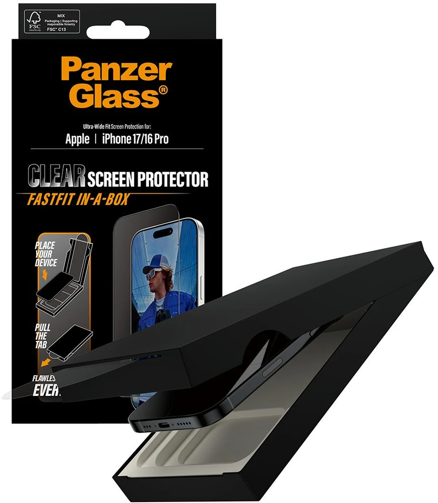 Panzer Glass Grūdintas stiklas PanzerGlass Ultra-Wide Fit Fastfit do iPhone 17 / 16 Pro