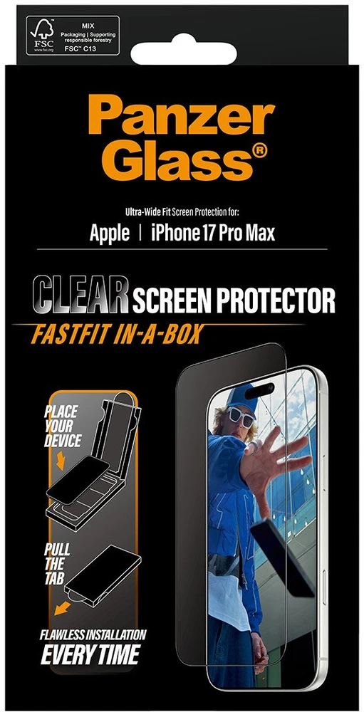 Panzer Glass Grūdintas stiklas PanzerGlass Ultra-Wide Fit Fastfit do iPhone 17 Pro Max