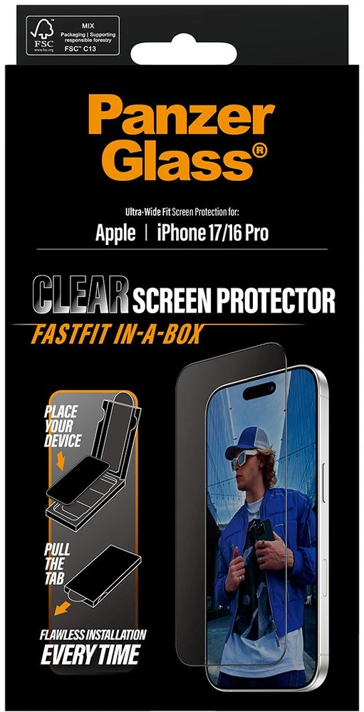 Panzer Glass Grūdintas stiklas PanzerGlass Ultra-Wide Fit Fastfit do iPhone 17 / 16 Pro