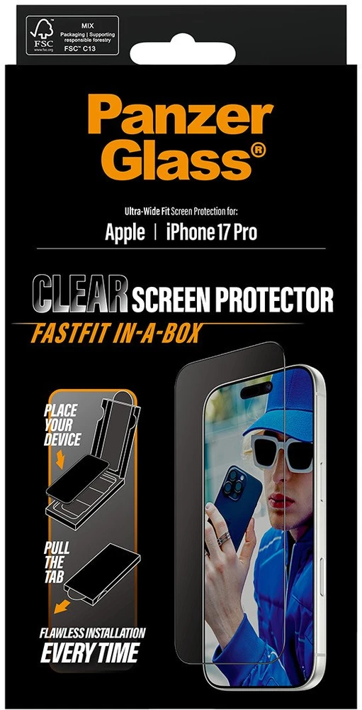 Panzer Glass Grūdintas stiklas PanzerGlass Ultra-Wide Fit Fastfit do iPhone 17 Pro