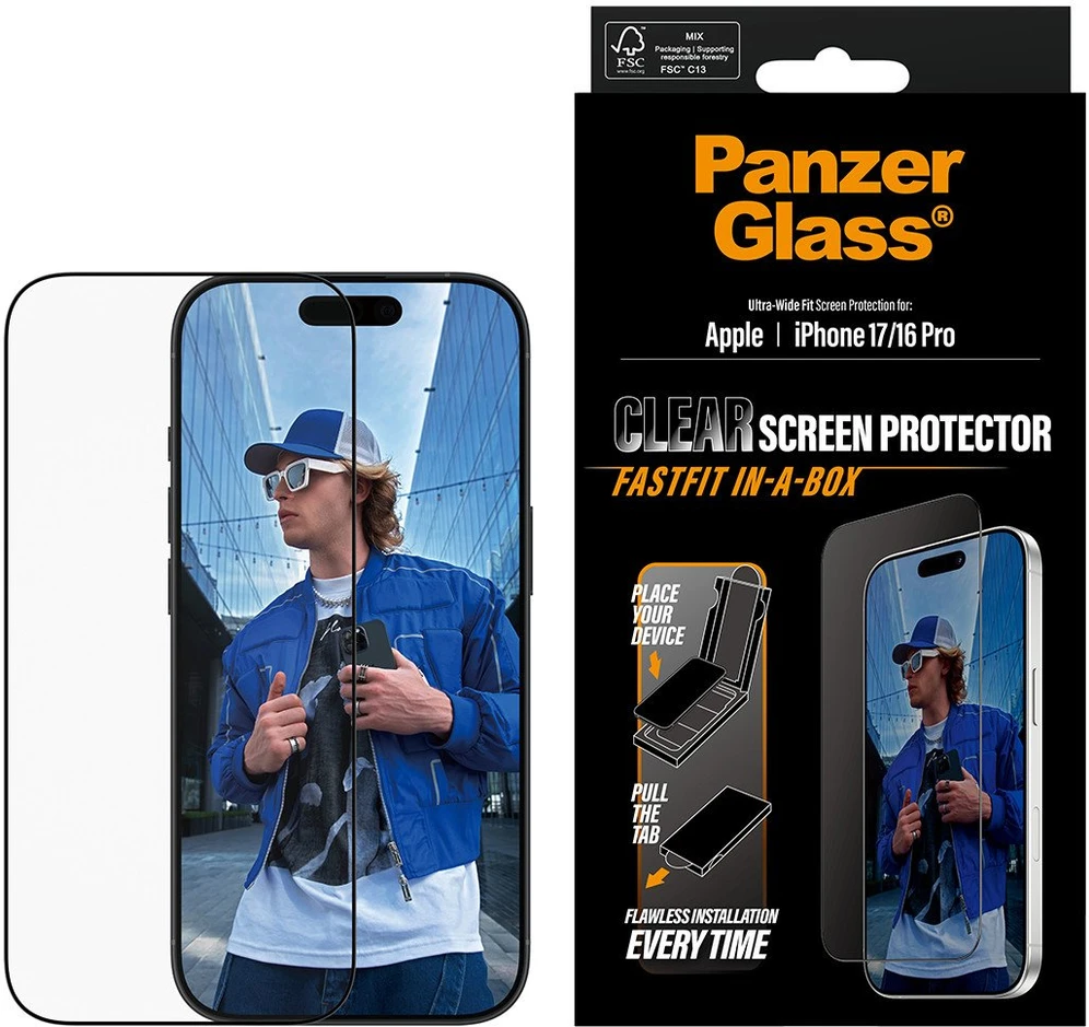 Panzer Glass Grūdintas stiklas PanzerGlass Ultra-Wide Fit Fastfit do iPhone 17 / 16 Pro