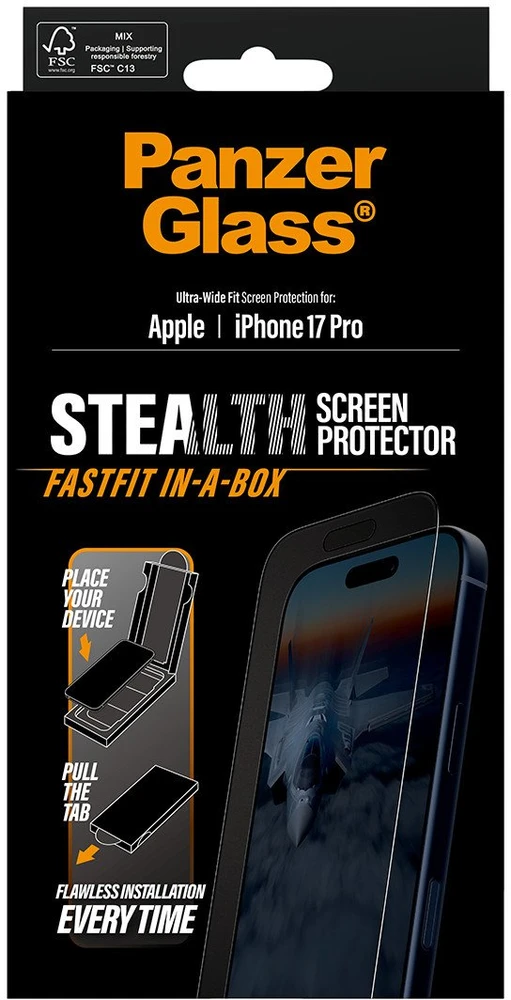 Panzer Glass Grūdintas stiklas PanzerGlass Stealth Ultra-Wide Fit Fastfit do iPhone 17 Pro