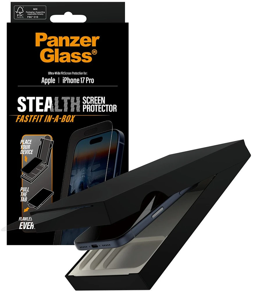 Panzer Glass Grūdintas stiklas PanzerGlass Stealth Ultra-Wide Fit Fastfit do iPhone 17 Pro