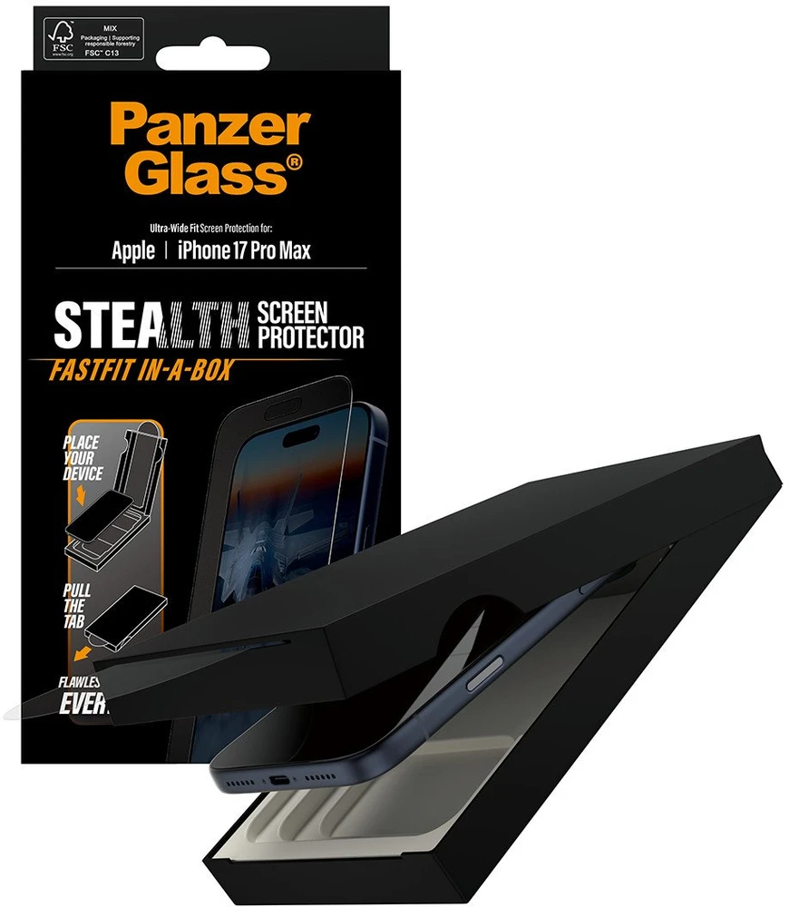 Panzer Glass Grūdintas stiklas PanzerGlass Stealth Ultra-Wide Fit Fastfit do iPhone 17 Pro Max