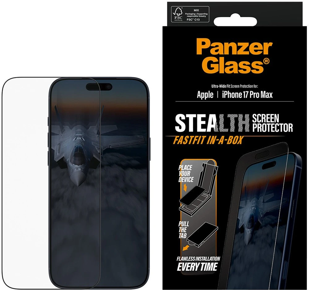 Panzer Glass Grūdintas stiklas PanzerGlass Stealth Ultra-Wide Fit Fastfit do iPhone 17 Pro Max