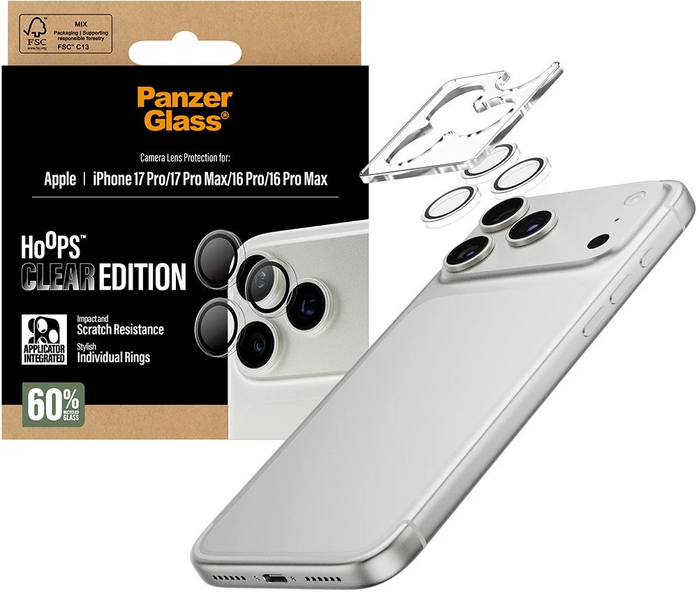 Panzer Glass Grūdintas stiklas na objektyvas PanzerGlass Hoops do iPhone 17 Pro / 17 Pro Max / 16 Pro / 16 Pro Max