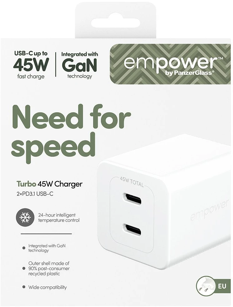 Panzer Glass Įkroviklis PanzerGlass empower Turbo jungiama į tinklą 2x USB-C 45 W (EM58685)