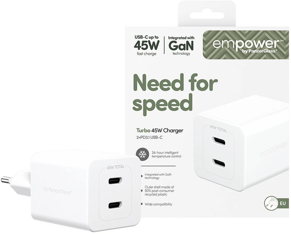 Panzer Glass Įkroviklis PanzerGlass empower Turbo jungiama į tinklą 2x USB-C 45 W (EM58685)