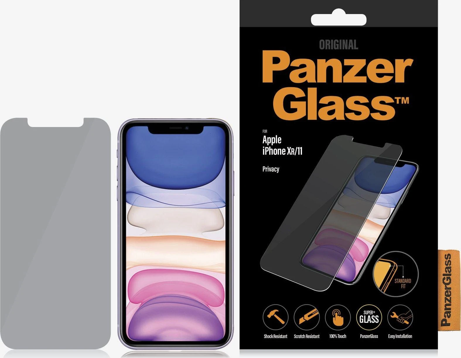 Panzer Glass PanzerGlass | P2662 | Ekrano apsauga | Apple | iPhone Xr/11 | Grūdintas stiklas | Skaidrus | Konfidencialumo filtras; Nedūžtančios filmas (sulaiko stiklą ir apsaugo nuo stiklo šukių dūžtant); Lengvas montavimas su pilnais klijais; Suderinamas su visais dėklais; Anti-glare danga (sumažina šviesos atspindį); Mėlyna šviesos mažinimas; Oleofobinis sluoksnis (antibakterinis + antipirštų atspaudai); 100% prisilietimo išsaugojimas; Išlaiko visas telefono funkcijas