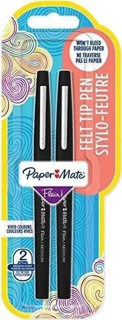 Paper Mate Flair juodi rašikliai pakuotėje