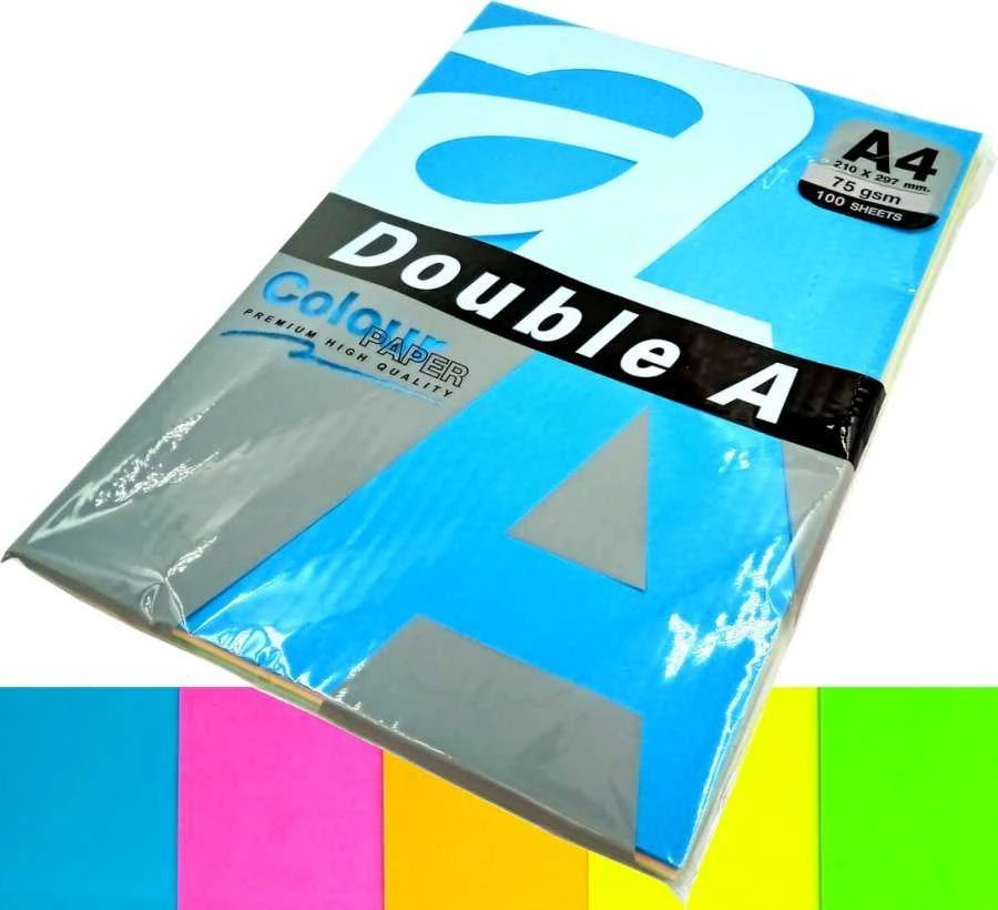 Double_A Spalvotas Neon popierius Double A, 75g, A4, 100 lapų, Rainbow 4, 5 Neon spalvų