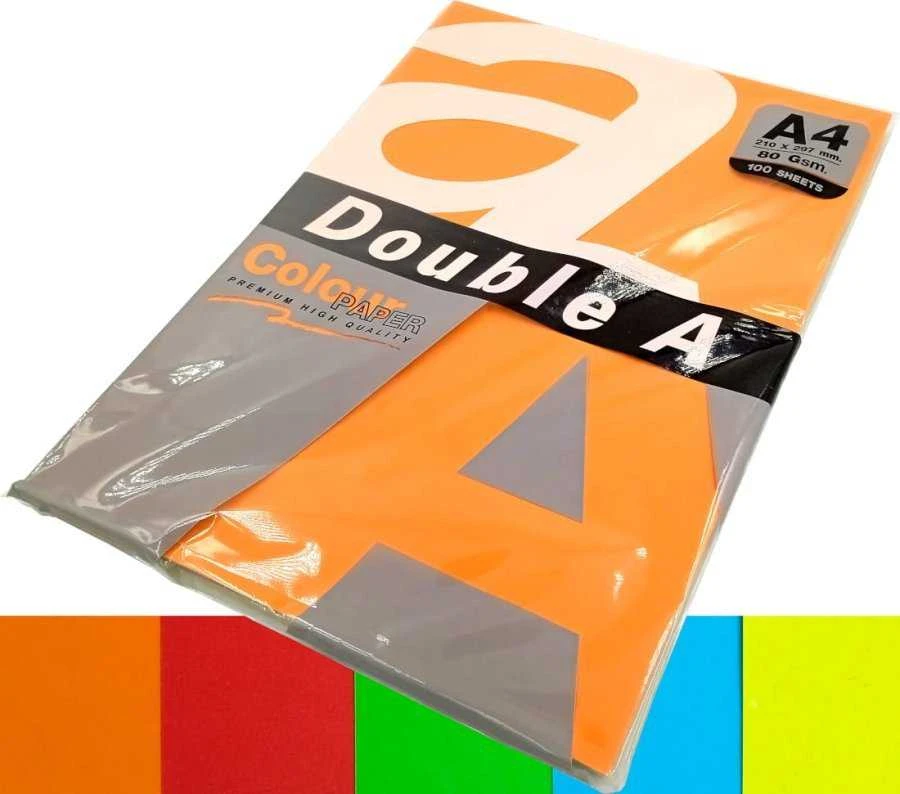 Spalvotas popierius Double A, 80g, A4, 100 lapų, Rainbow 5, 5 spalvų