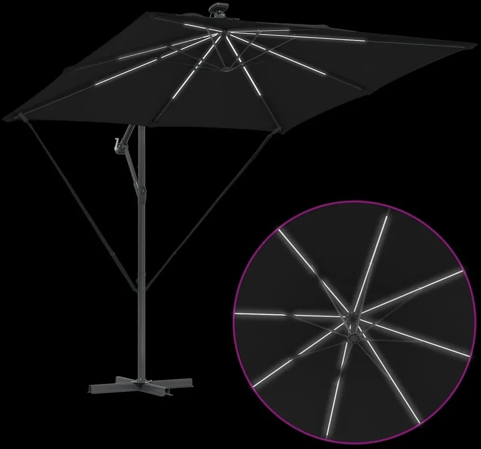 Skėtis nuo saulės su LED juostelėmis Juoda 249 x 249 x 250 cm