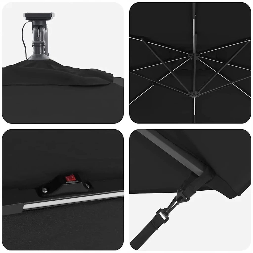 Skėtis nuo saulės su LED juostelėmis Juoda 249 x 249 x 250 cm
