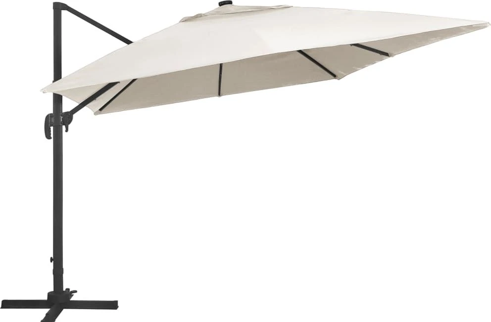 Gembinis skėtis su LED ir aliuminio stulpu, smėlio, 400x300cm