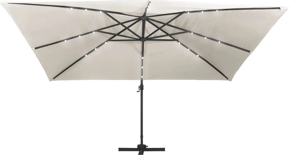 Gembinis skėtis su LED ir aliuminio stulpu, smėlio, 400x300cm