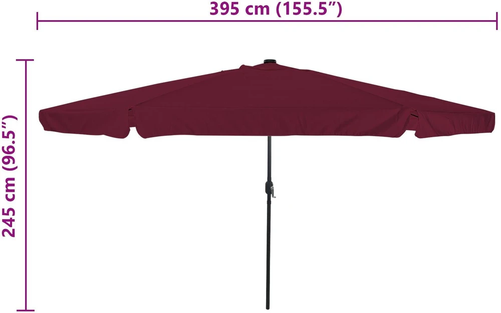 Sodo skėtis 395 x 395 x 245 cm Poliesteris Apvali Bordo raudona