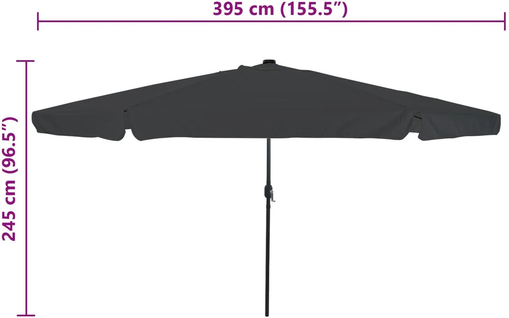 Sodo skėtis 395 x 395 x 245 cm Poliesteris Apvali Antracito