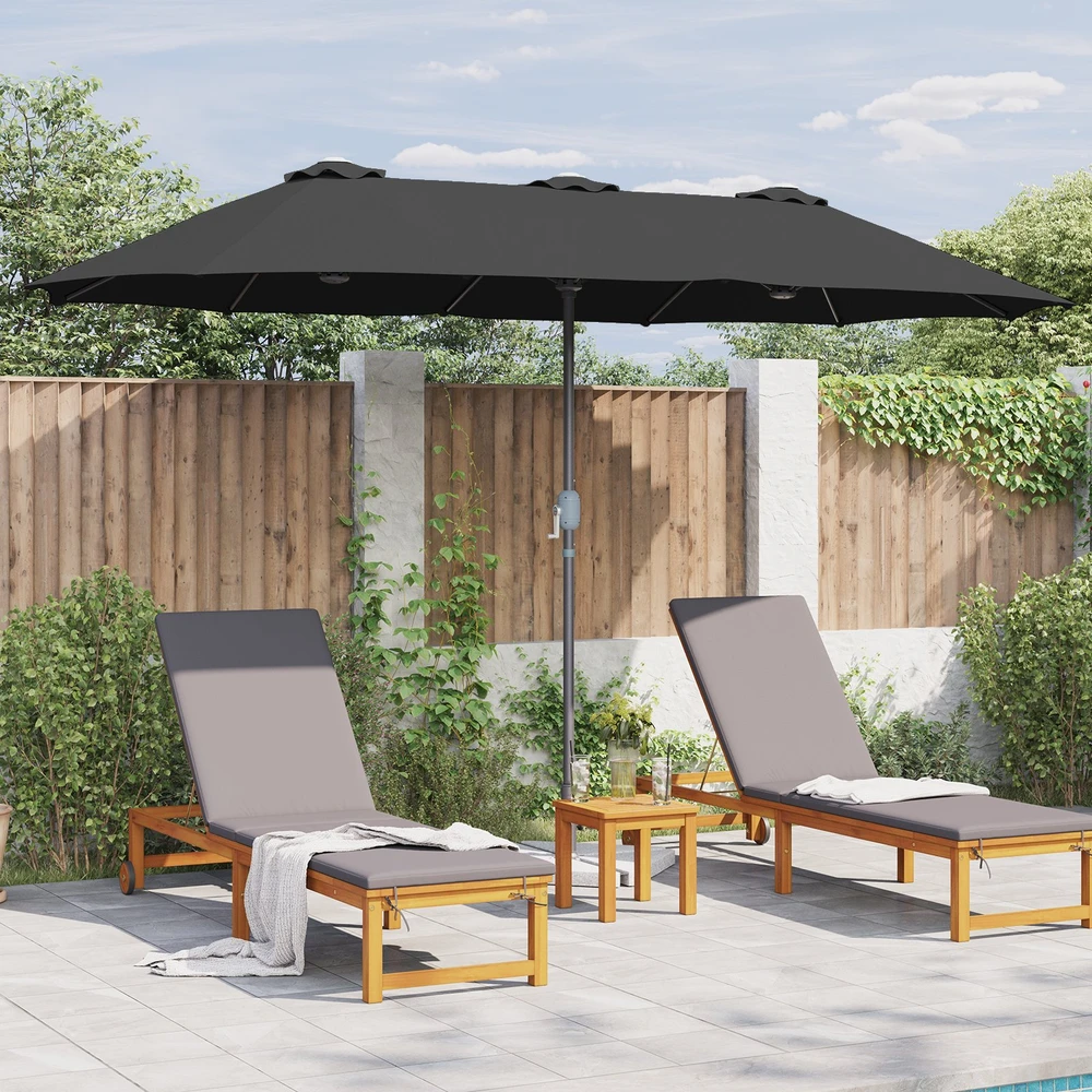 Sodo skėtis 370 x 197 x 239 cm Poliesteris ir aliuminis Juoda