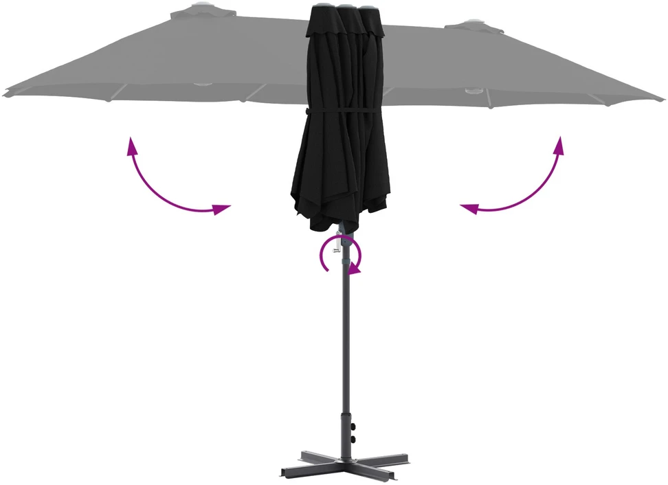 Sodo skėtis 370 x 197 x 239 cm Poliesteris ir aliuminis Juoda