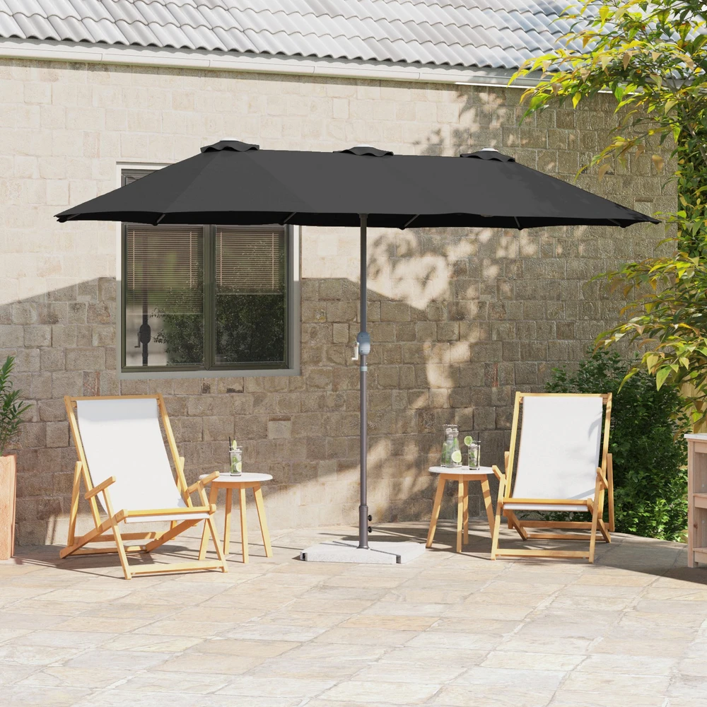 Sodo skėtis 370 x 197 x 239 cm Poliesteris ir aliuminis Juoda