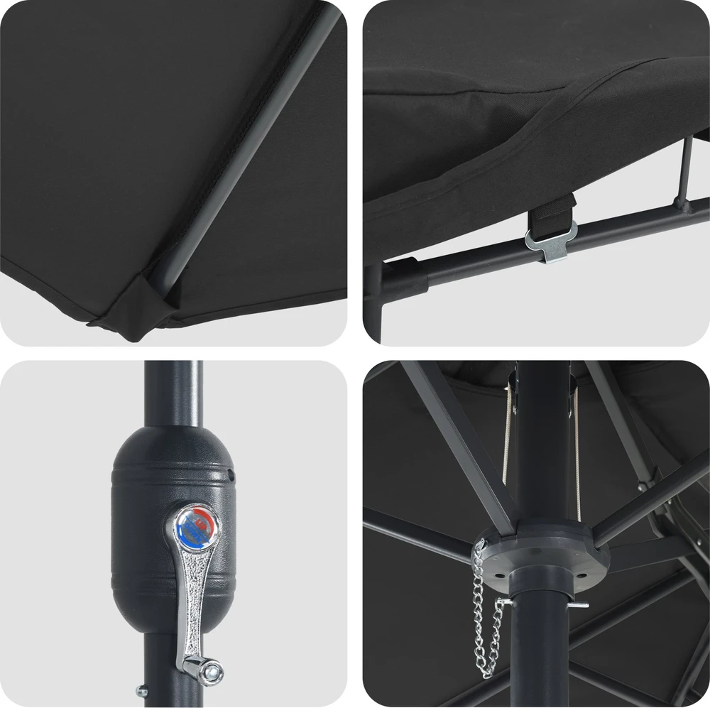 Sodo skėtis Juoda 385 x 209 x 244 cm Poliesteris ir plienas