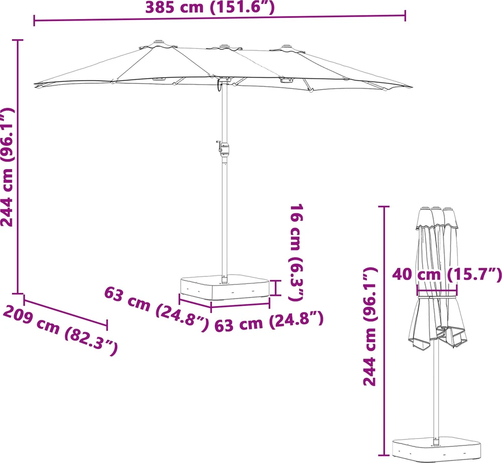 Sodo skėtis Juoda 385 x 209 x 244 cm Poliesteris ir plienas