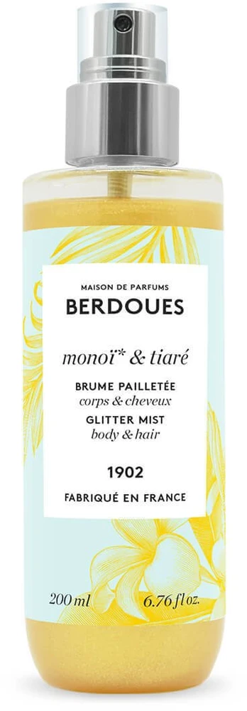 Blizgantis kvapas „Parfums Berdoues Monoi & Tiare“ plaukams ir kūnui „Vanduo“, 200 ml